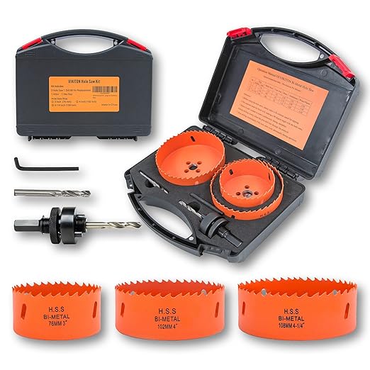Hole Saw Kit for Metal and Wood Plastic Project, Bi-Metal Hole Saw Set with Case and Arbor, 3", 4" and 4-1/4", Hole Cutter with Flat and Smooth Cutting Drilling Edge, Fast Chip Removal
