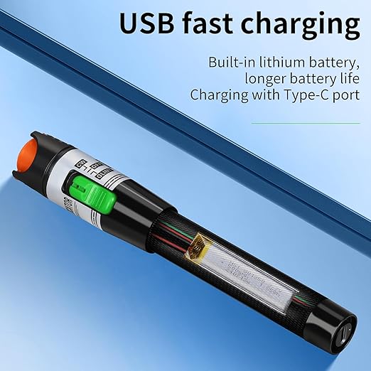 2PCS Rechargeable Visual Fault Locator 30KM Visual Fault Locator VFL Fiber Optic Tester Used for 2.5mm SC/FC/ST 1.25mm LC Interface with 2 Single Mode 9/125um FC-LC adapters Fiber Network Testing Pen