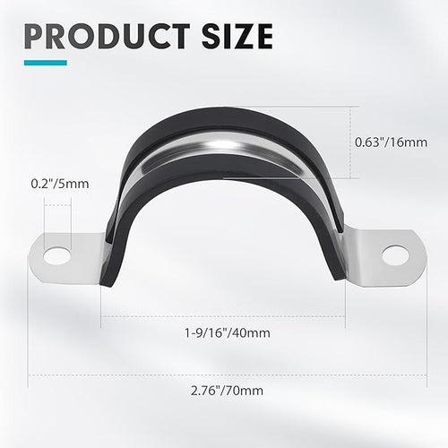1-9/16 Inch 20 PCS 2 Holes Rubber Cushioned U Bracket Clamp, Reinforced Rigid Pipe Strap, Stainless Steel Conduit Straps Cable Clamp (40 mm) by Tavonuxt