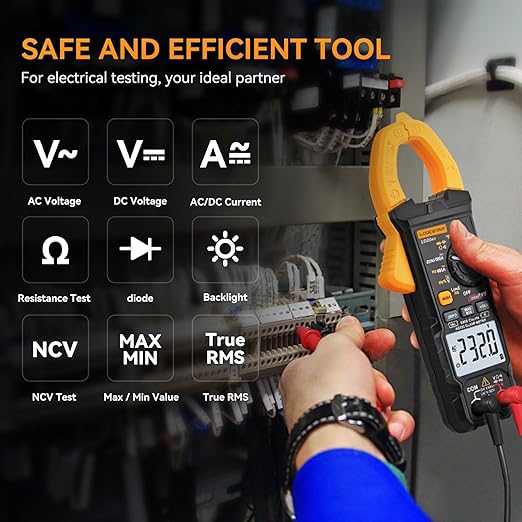 Digital Clamp Meter Multimeter 2000 Counts Voltage Tester with Auto-Range, AC/DC Voltage, AC Current, Resistance, Continuity Diode, Live Wire Test, NCV, True RMS clamp Meter AC Current Meter LD201+