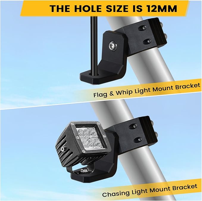 UTV Whip Mount, UTV Flag Light Mounting Bracket, Aluminium Alloy - 360° Rotating Flag Hole - Fits Perfect on 1.75" to 2" Roll Cage of Can Am Maverick X3 Polaris RZR XP 1000(Black,2PCS)