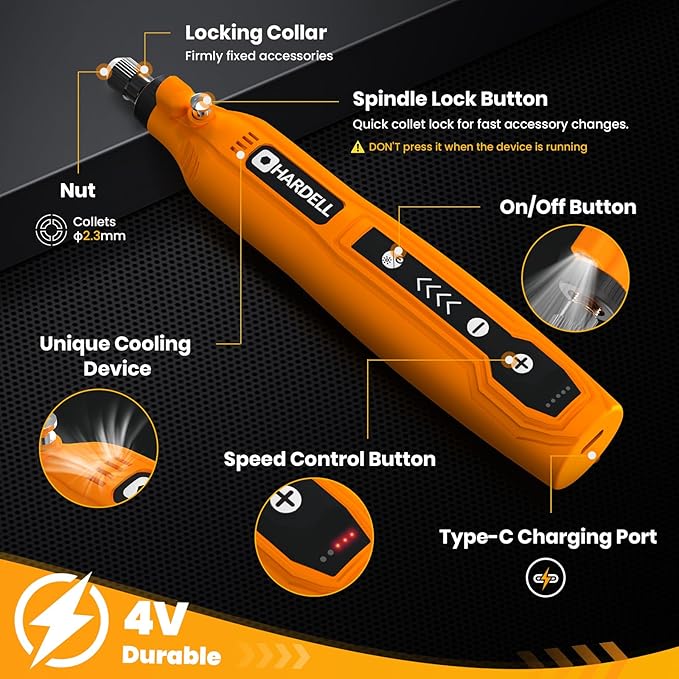 HARDELL Engraving Pen, 5 Speed Rechargeable Engraver Pen - Electric Cordless Engraving Tool for 60+ Surfaces - Beginner Friendly with 37 Accessories, Ultimate Engraving Pen Kit for Artists & DIYers