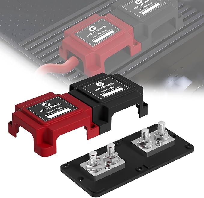 600A Bus Bar 12V Waterproof Power Distribution Block with 4 x M10(3/8") Terminal Studs Heavy Duty Marine Bus Bar Module Design for Automotive RV Car Marine Truck Boat