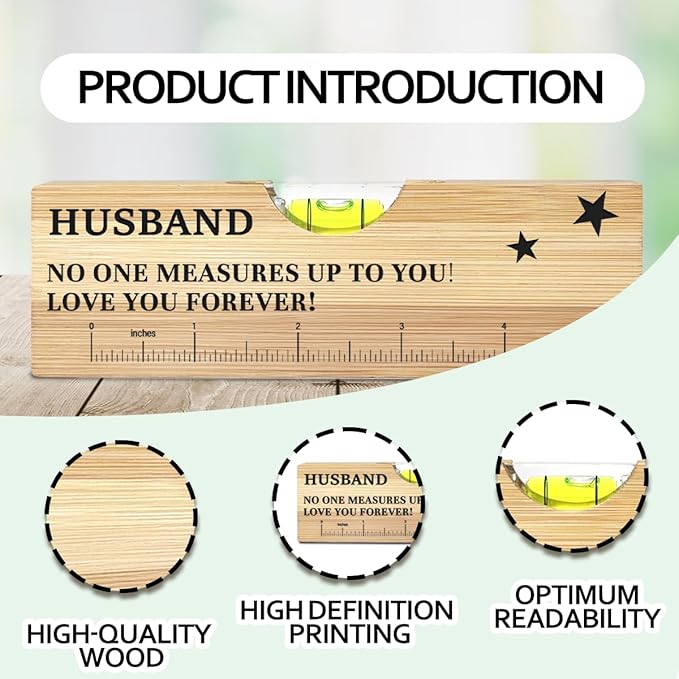 Christmas Gifts for Husband from Wife Wooden Spirit Level, Fathers Day Birthday Gifts for Husband Dad Papa Grandpa New Dad Daddy from Daughter Son Wife Wooden Spirit Level Bottle Opener
