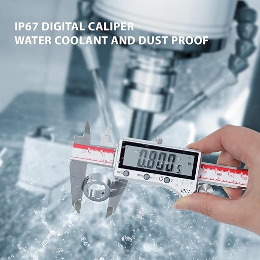 VINCA IP67 Grade Digital Caliper, DIPA-0605 0-6 Inch/150mm, Inch/Millimeter/Fraction Conversion, Stainless Steel, Large LCD Screen