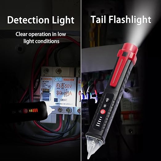 Voltage Tester, Non-Contact Voltage Detector, Electrical Tester, 3 Ranges AC 12V/48V/70V-1000V, Live/Null Wire Tester with Buzzer Alarm and Flashlight, Wire Breakpoint Finder - Black