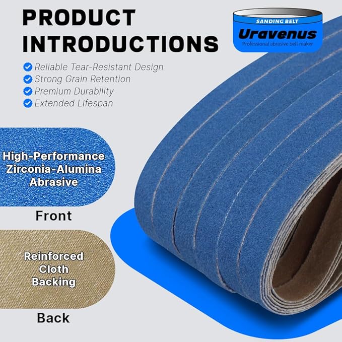 1/2 x 18 Inch Sanding Belts, 36 Pcs 240 Grit, Zirconia Sanding Belts for Ultra-Fine Finishing, Metal Polishing, Woodworking