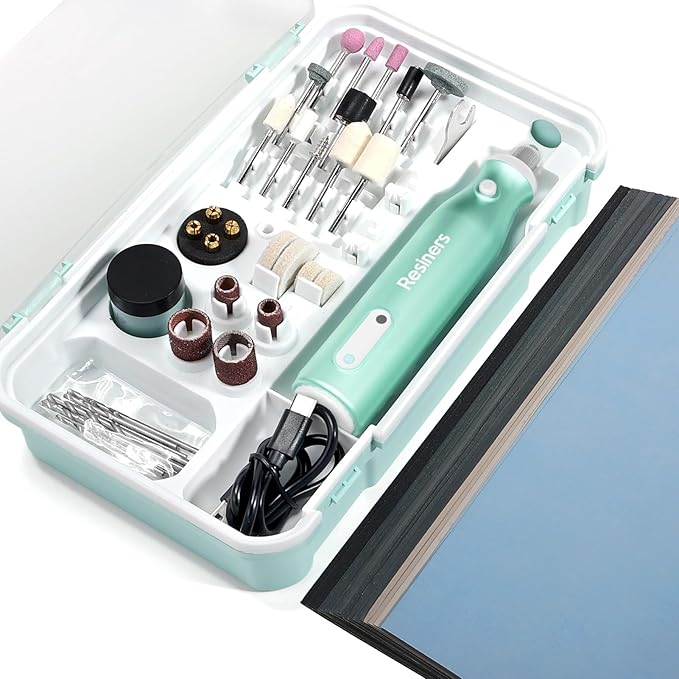 Resiners Cordless Rotary Tool Kit, Electric Resin Drill & Polishing Kit, 5-Speed Adjustable, 54pcs Jewelry Making Kit, Professional Machine for Resin Molding, Manicure, Wooden DIY Crafts