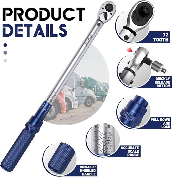 1/2-Inch Drive Click Torque Wrench, Torque Wrench 1/2 Drive 10-160FT.LB/13.6-217N.M with a XIPE Storage Tray