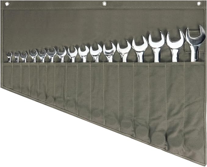 Tool Organizers,16 Pocket Wrench Pouch,Metric or SAE,Wrench Bag and Wrench Roll Up Pouch,Used for Wrench Organization and Tool Storage(Olive color)