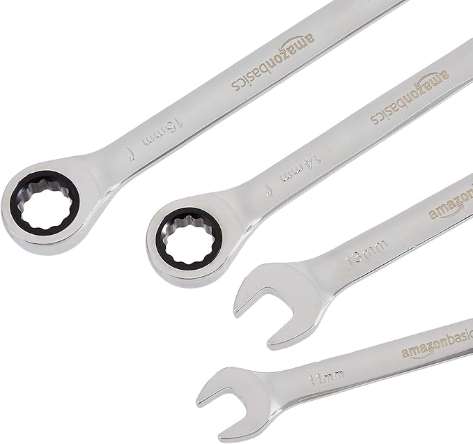 Amazon Basics Ratcheting Wrench Set, Metric, 5 Piece, Black/Silver