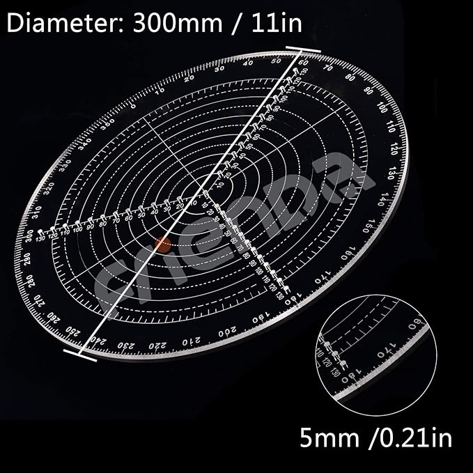 Frienda 300 mm/ 12 Inch Round Center Finder Compass Lathe Centering Tool Circle Gauge for Drawing Circles, Lathe Work and Woodturners, Round Template Clear Acrylic Drawing Circles Diameter