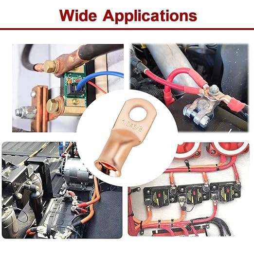 25Pcs 1/0 AWG 3/8" Stud Tinned Copper Ring Terminals Battery Cable Ends Wire Lugs 1/0 Gauge Battery Cable Lugs Heavy Duty Cable Lugs Bare Copper Eyelets Tubular Ring Terminal Connectors