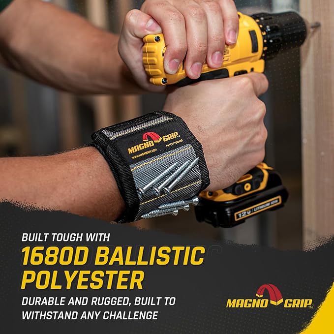 MagnoGrip Magnetic Wristband for Holding Screws, Nails, Drill Bits, Super Strong Magnets, Adjustable Strap, Essential Tool for DIYers, Handyman, Mechanics, Construction & Home Improvement - Platinum