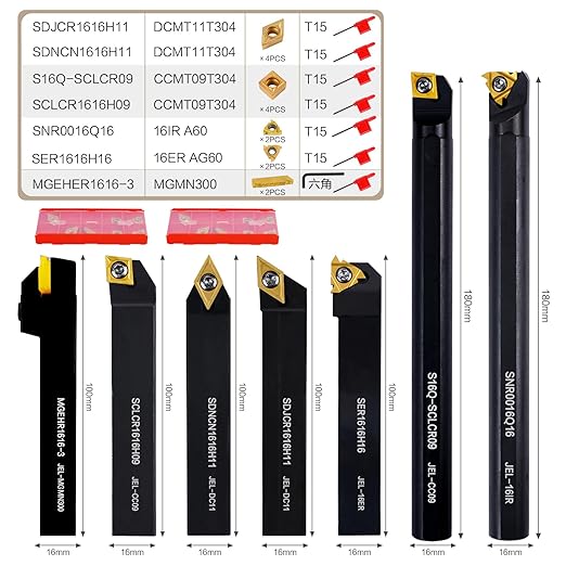 Indexable Lathe Turning Tool 21Pcs Kit 5/8" (16mm) Shank, Includes 7Pcs Metal Lathe Tool Holders and 14Pcs Carbide Inserts for Turning Boring Grooving Cutting Threading Carbide Turning Tool