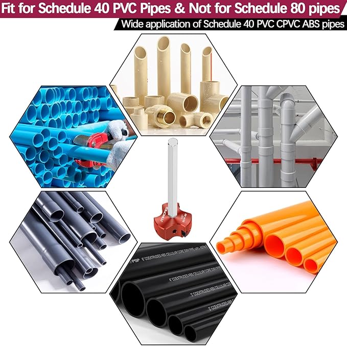 PVC Pipe Reamer 1/2 Inch Head, PVC Fitting Saver with 3 Carbide Insert,Socket Saver Plumbing Tool Plastic Pipe Fitting Reamer for Schedule 40 CPVC ABS Socket Hub,Fit Standard 1/2" Drills