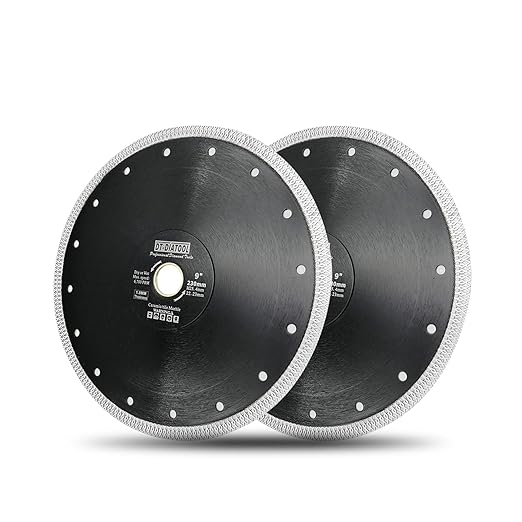 DT-DIATOOL Diamond Tile Blade 9 Inch 2pcs Diamond Turbo X Mesh Rim Segement Circular Saw Blade for Procelain Ceramic Stoneware Marble Granite Fits 5/8"-7/8" Arbor