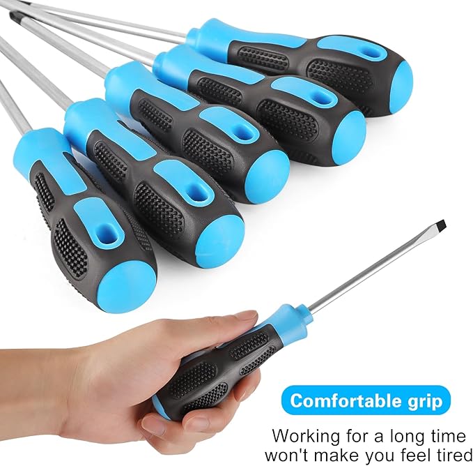 Magnetic long Screwdriver Set 10 PCS,5 Phillips and 5 Flat Head Precision Screwdriver,Professional Cushion Grip and Non-Slip for Repair Home Improvement Craft