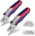 WORKPRO Retractable Utility Knife Set, 2-pack Quick-Change Box Cutter with Twine Cutter, Heavy Duty Aluminum Razor Knife with Comfortable Handle, 10 Extra Blades Included