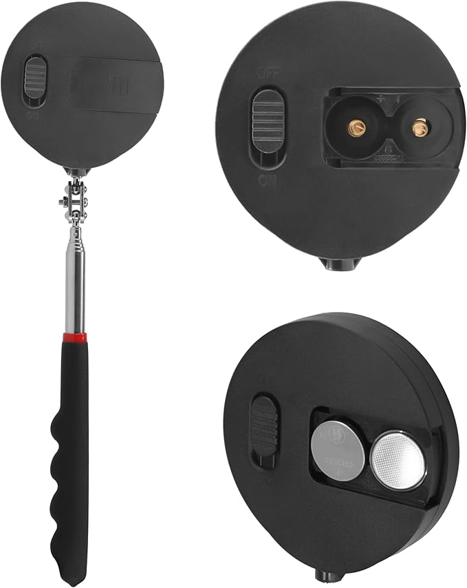 Telescoping Inspection mirror with Lighted,extendable Round Mirror on a stick for Checking Vehicle, Observing and Small Parts Extended Mechanic Tool for Automotive and Shower Use mirror