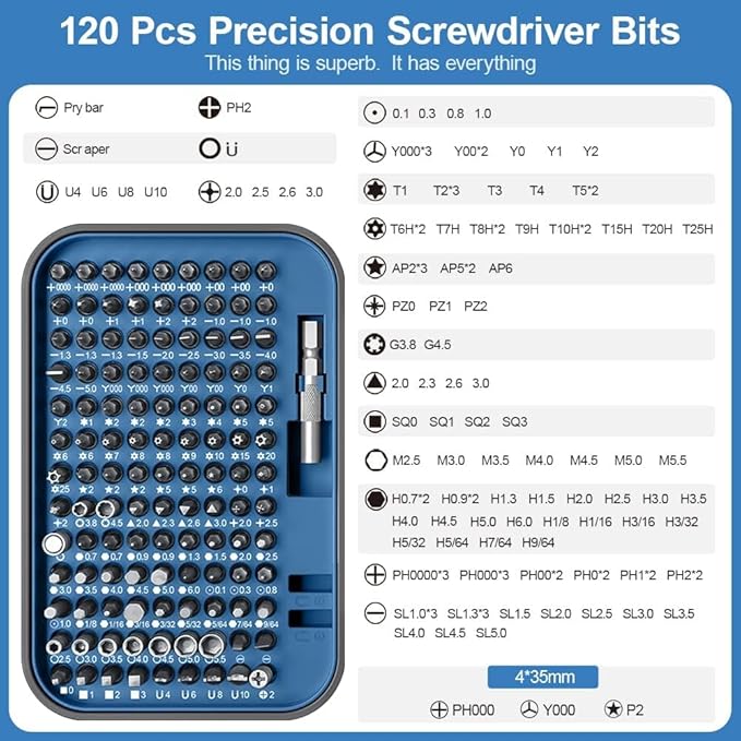 Precision Screwdriver Set 130 in 1 with 120 bits Repair Tool Kit Magnetic Screwdriver Kit with mini built-in box for Electronics iPhone Jewelers Game Console (130-IN-Blue)