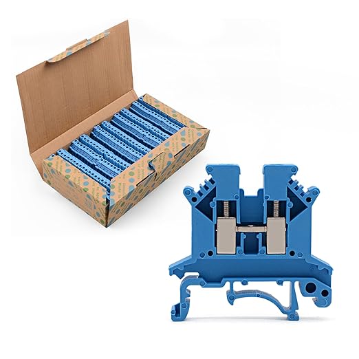 Blue UK-2.5B Rail Type Terminal Block Voltage and Current Safety Ground Terminal Block 800V 32A 2.5 Square mm 100 Pack