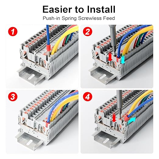 100Pcs PT2.5 Push-in Terminal Blocks, 2.5mm²Cable, DIN Rail Mounted Terminal Block, 800 V 32 A, Wire Spring Connection Push in Conductors Wire Connector, CE