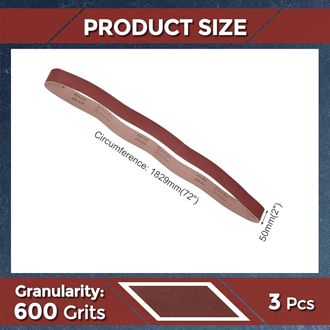6 Pcs Sanding Belts 2 x 72 Inch 600 Grit Aluminum Oxide Abrasive Sandpaper for Belt Sander Metal Grinding Wood Working Weld Rust Removal