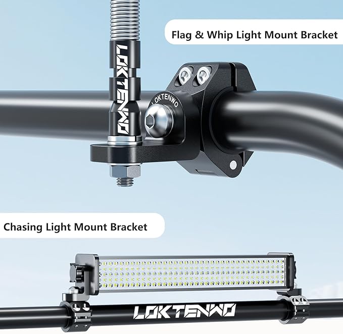 2PCS 360°Adjustable ATV Whip Light Mount, Heavy Duty CNC Light Bar Mounting Bracket for Motorcycle Golf Cart Universal 0.875''/1''/1.125''/1.26” Roll Cage