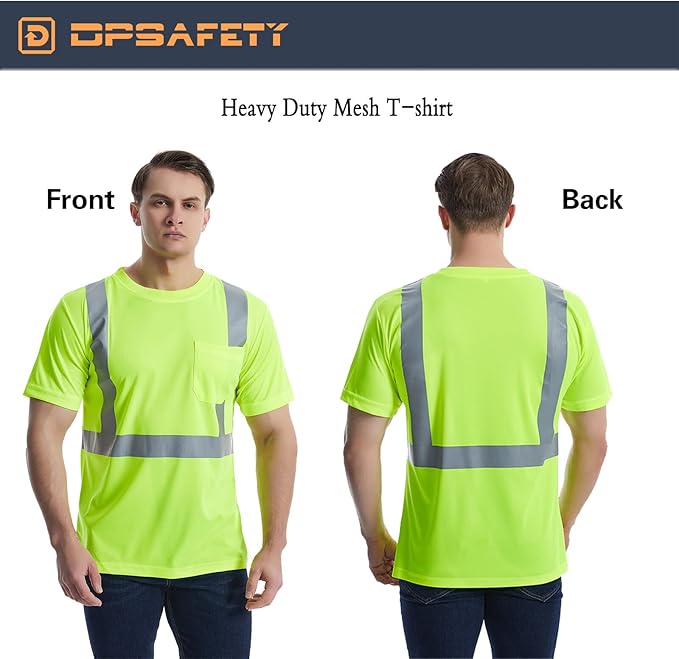 High Visibility Shirts Quick Dry Safety T Shirts with Reflective Strips and Pocket Short Sleeve Mesh Hi Vis Construction Work Class 2 Shirt for Men/Women Lime,5XL