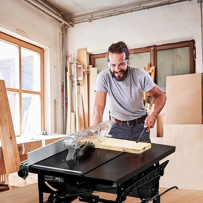 Table Saw for Jobsite, 8-inch 6.7-Amp Copper Motor, Cutting Speed up to 3576RPM, 24T Blade, Compact Portable Table Saw Kit with Sliding Miter Gauge DIY Woodworking and Furniture Making, Grey