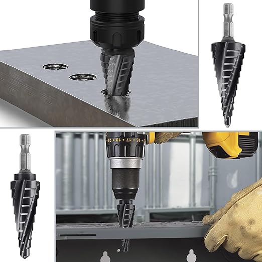 Lytool 3-Piece M35 Cobalt Step Drill Bits Set, 1/8"-7/8", 1/4" Hex Shank Four Spiral Flute Unibit for Metal, Stainless Steel, Aluminum, Wood, Plastic, for DIYers, Electricians, Fabricators