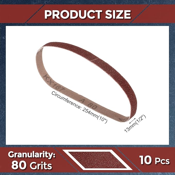 10 Pcs Sanding Belts 1/2 x 10 Inch 80 Grit Aluminum Oxide Abrasive Sandpaper for Belt Sander Metal Grinding Wood Working Weld Rust Removal