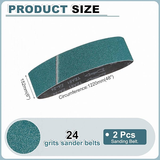 HARFINGTON 6 x 48 Inch Sanding Belts, 2 Pcs 24 Grit Zirconia Abrasive Belt Sander File Belt for Woodworking, Metal Polishing, Knife Sharpener