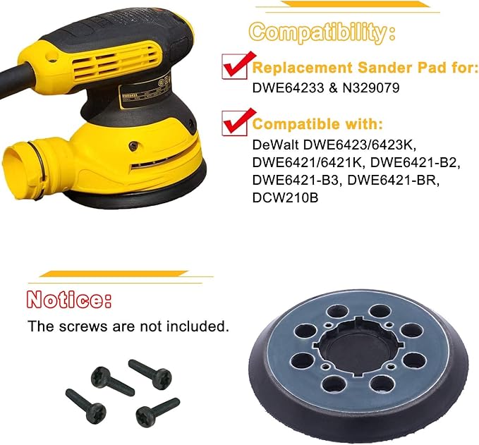 5 Inch Replacement Pad for DeWalt DWE6423/6423K, DWE6421/6421K, DCW210B Random Orbital Sander - Sander Pad for DWE64233 & N329079,Pack of 2