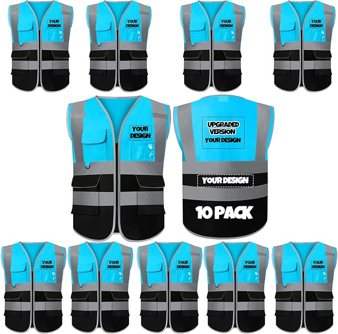 BeautyWill Custom Safety Vest Customized Logo Class 2 High Visibility Reflective Vest with Pockets Construction workwear