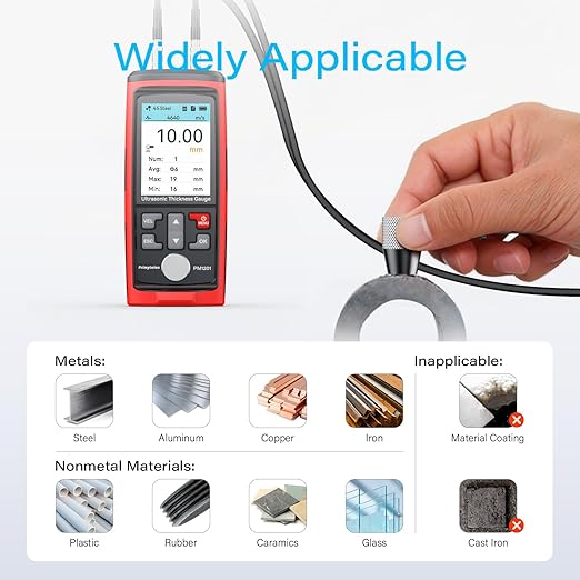 Ultrasonic Thickness Gauge PM1201,Range 0.039 to 11.811 inch, Digital Metals Thickness Tester with Type-C Charging, Data Storage for Steel, Metals, Plastic, Glass, PVC, Pipes