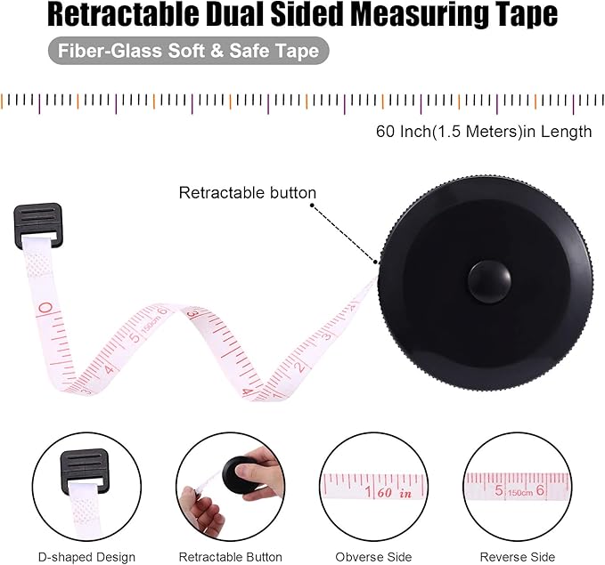 Tape Measure Body Measuring Tape, Retractable 60 Inch Soft Mini Measuring Tape, Small Sewing Fabric Tape Ruler for Cloth Waist Medical Nursing Craft(10 Pack)