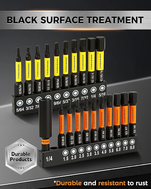 COMOWARE 21pcs Allen Wrench Drill Bits (Metric&SAE), S2 Steel 1/4" Hex Bit Set, CNC Tip Screwdriver Bits, 2" Length Magnetic Drill Bit, Impact Hex Bitss Set for Electronic Devices Disassembly