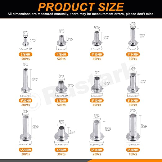 Round Flat Head Rivet Nuts Stud Rivet Semi-Tubular Silver Tone for Household Automobile Industry (M3 M4 M5 M6)