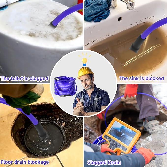 NIFUAL 25FT Sewer Jetter Kit for Pressure Washer, 5800PSI Drain Cleaner Hose 1/4 Inch NPT Corner, Rotating and Button Hose Sewer Jetting Nozzle Waterproof Tape Pearl Corsage Pin Spanner Glove