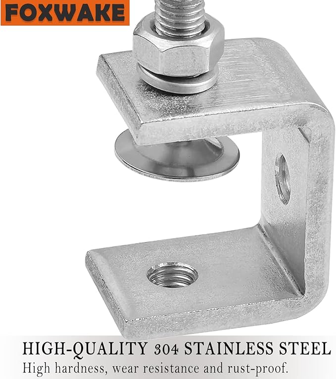 Stainless Steel C Clamps Mini 1 Inch for Mounting, Heavy Duty Metal U Clamps for Metal Working, Small Desk Clamp with Stable Wide Jaw Opening & Protective Pads/I-Beam Design (6pcs)