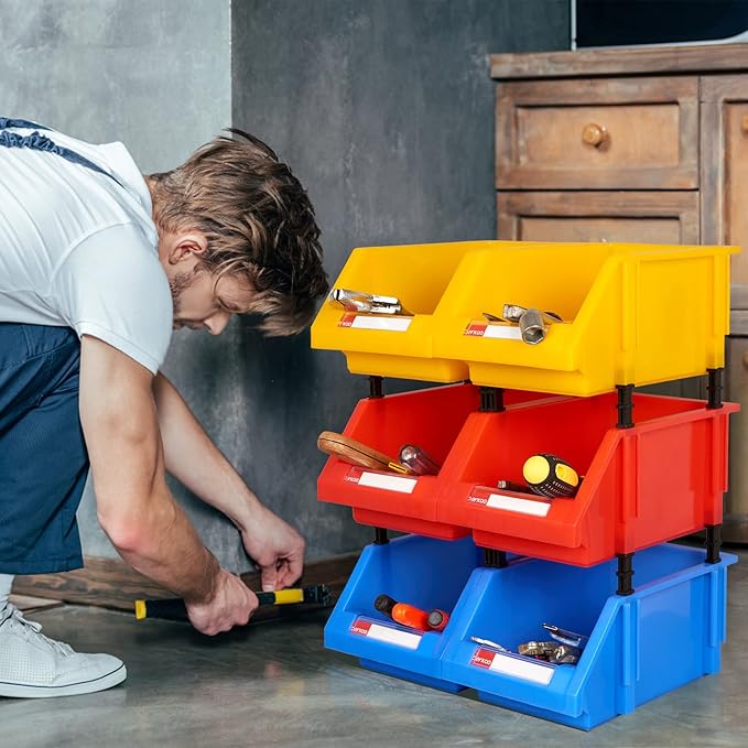 Shop organization Garage organizers Large parts bin Plastic organizer bins Tool bins for organization, display, classification(Yellow,Pack of 4)
