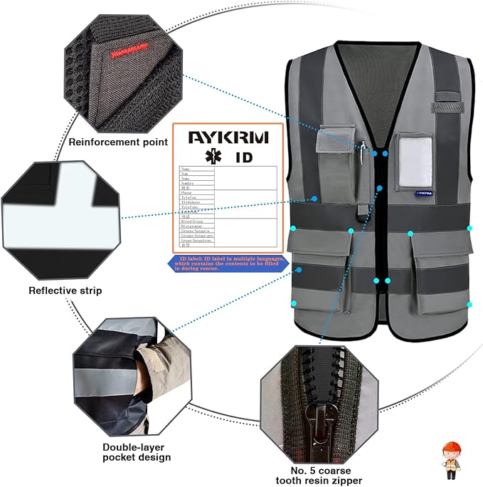 A-SAFETY 6XL 7XL 8XL plue size safety vest grey 6xl 7xl 8xl