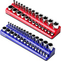 3/8 Inch Magnetic Socket Organizer, NOEAIKE 2-Pack Metric &SAE Socket Holder Set 3/8" Drive Socket Trays, Holds 56 Pcs Standard and Deep Size Sockets(Socket not Included)