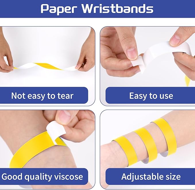 500 Pcs Yellow Paper Wristbands for Events Waterproof Neon Wrist Bands Adhesive Concert Identification Wristbands Hand Bands for Events (Yellow)