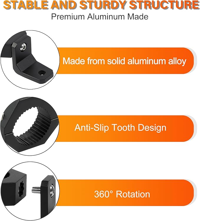 Light Bar Mounts Roll Cage - 360° (40°x9) Rotating Aluminium LED Lights Bar Bracket for 1.75”-2” Roll Bar UTV ATV Accessories, Mounting Clamp for Jeep Truck Off-Road Work Fog Lights M6 M8 M10, Pack 2
