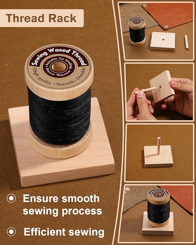 FOUSNOW Leather Sewing Kit, Leather Needles for Hand Stitching, Stitching Kit with Waxed Thread Upholstery Needle Binder Clips Heavy Duty Sewing Kit for Shoes Bags Canvas