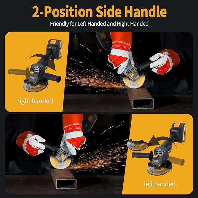 5" Cordless Angle Grinder Kit, Brushless Battery Grinder with 2x4.0Ah Batteries & Charger,125MM 10000 RPM Variable Speed Amoladora Angular,Esmeriladora for DIY Metal Cutting,Grinding,Polishing