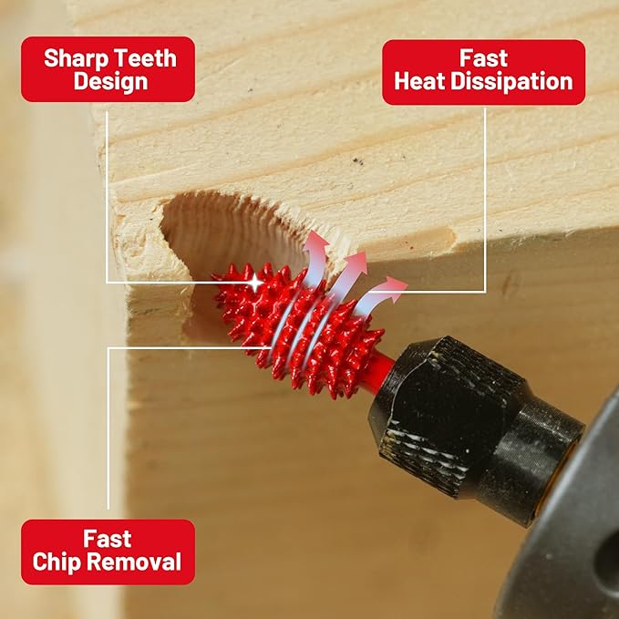 EZARC Tungsten Carbide Rotary Burr, 1/8’’ Shaft Flame Tip Wood Carving Bit, Very Coarse Engraving & Material Removal Tool with Storage Case